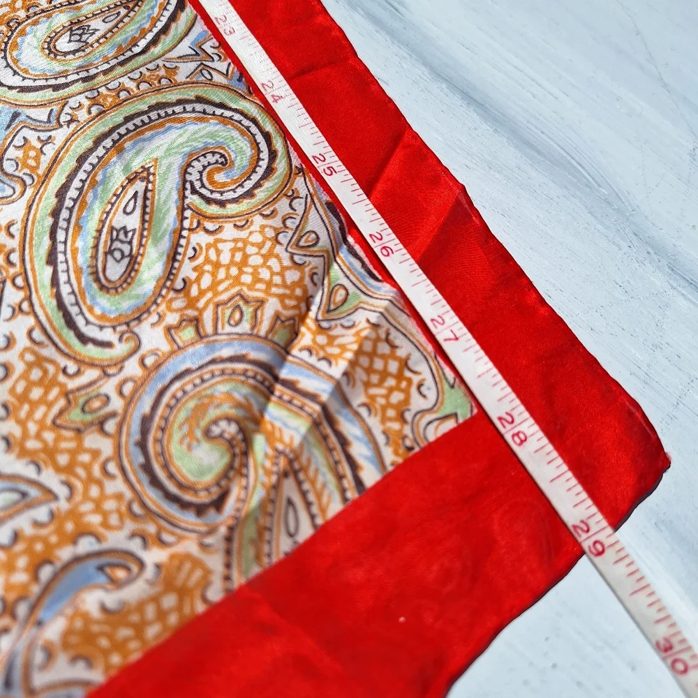 Vintage Silk Scarf Paisley Print Square Shaped Handmade Real Pure Silk Pretty - Picture 8 of 17